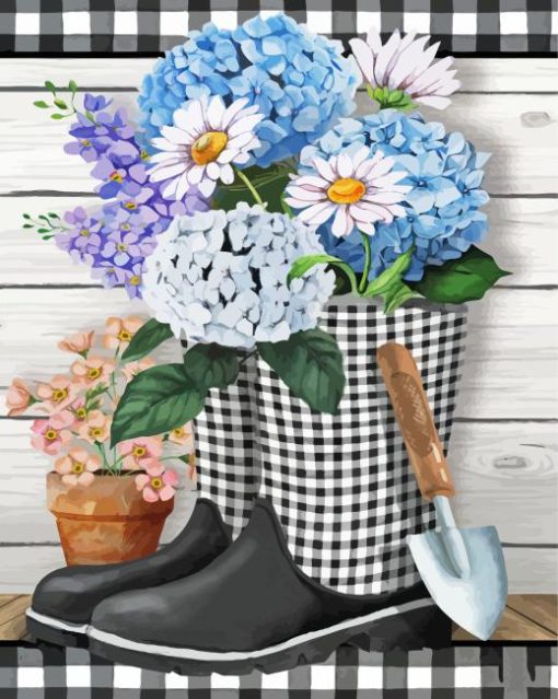 Checkered Garden Boots Paint By Numbers