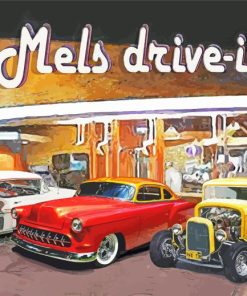 Classic Cars At Mels Drive In Paint By Numbers