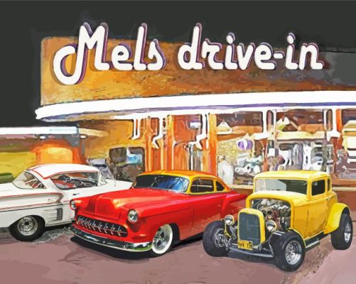 Classic Cars At Mels Drive In Paint By Numbers