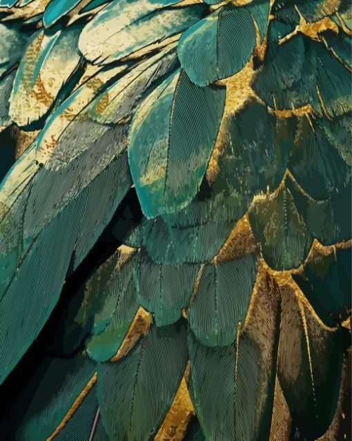 Green Gold Feathers Paint By Numbers