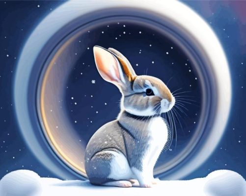 Grey Bunny In Snow Paint By Numbers