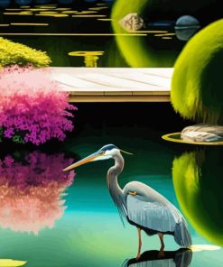 Heron In Japanese Garden Paint By Numbers