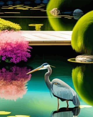 Heron In Japanese Garden Paint By Numbers