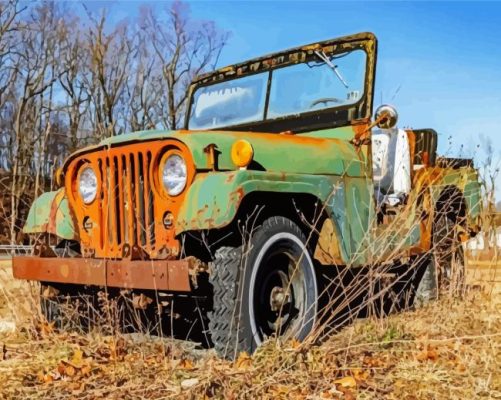 Old Rusty Willys Jeep Paint By Numbers