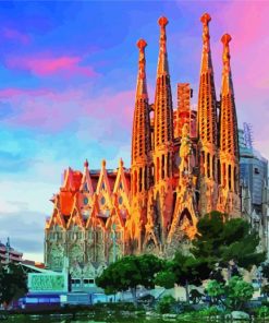 Sagrada Familia With Pink Sky Paint By Numbers