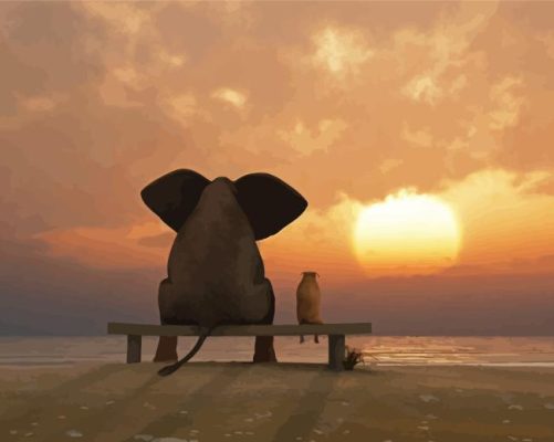 Elephant And Dog Sunset Paint By Numbers