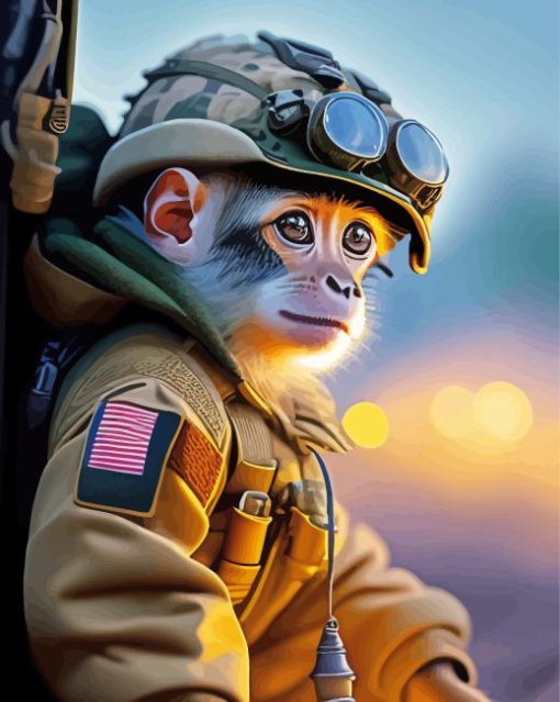 Cute Military Monkey Paint By Numbers