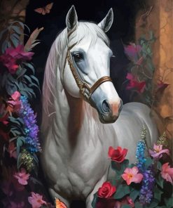 Floral White Horse Paint By Numbers