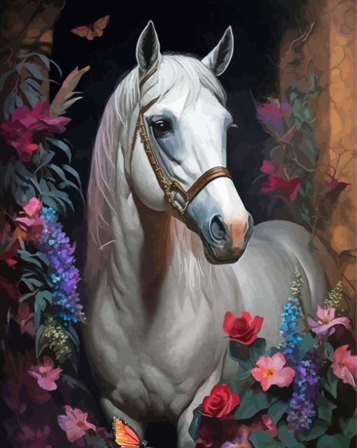 Floral White Horse Paint By Numbers