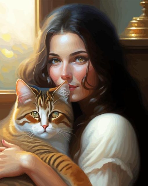 Cute Lady And Cat Paint By Numbers