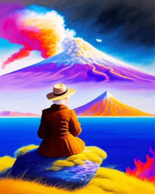 Lady Overlooking A Burning Volcano Paint By Numbers