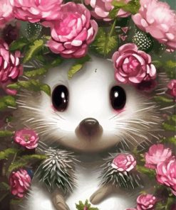 Pink Floral Hedgehog Paint By Numbers