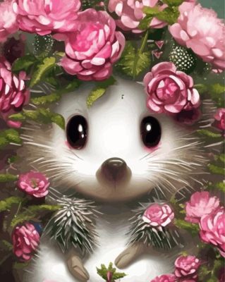 Pink Floral Hedgehog Paint By Numbers