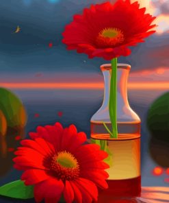 Red Flower In Glass Vase Paint By Numbers