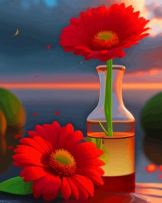 Red Flower In Glass Vase Paint By Numbers