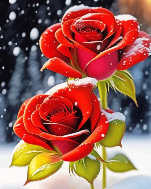 Red Roses In Snow Paint By Numbers