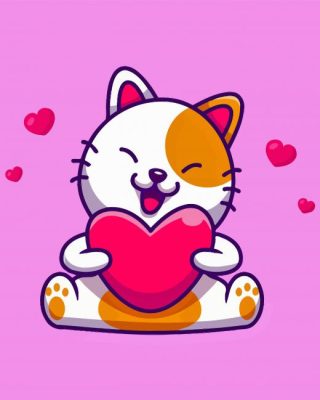 Cute Cat Holding Heart Paint By Numbers