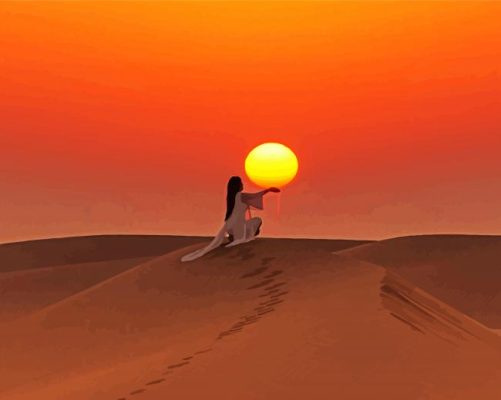 Girl On Sand Dunes Holding Sun Paint By Numbers