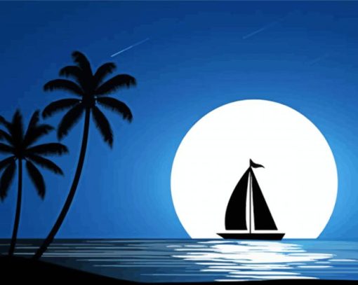 Sailboat During Moonlight Paint By Numbers