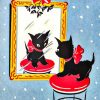 Christmas Cat Looking At Mirror Paint By Numbers