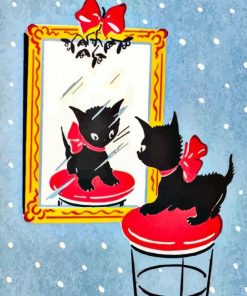 Christmas Cat Looking At Mirror Paint By Numbers