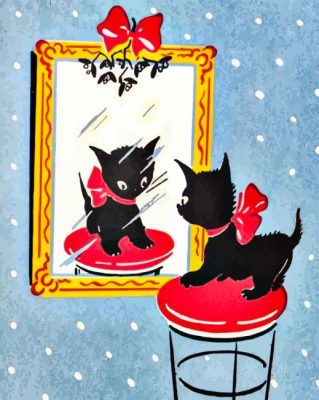 Christmas Cat Looking At Mirror Paint By Numbers