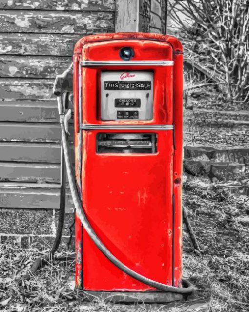 Monochrome Red Old Gas Pump Paint By Numbers