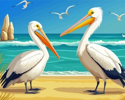 Pelicans At Beach Paint By Numbers