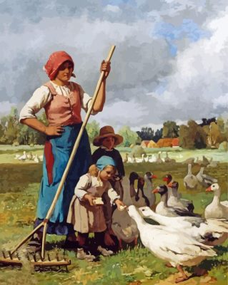 Woman Feeding Geese Paint By Numbers